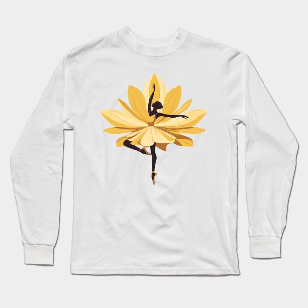 Ballet dancer in a beautiful yellow dress and a lotus pose. Vector illustration of a ballerina, ballet performer Long Sleeve T-Shirt by Nora Liak